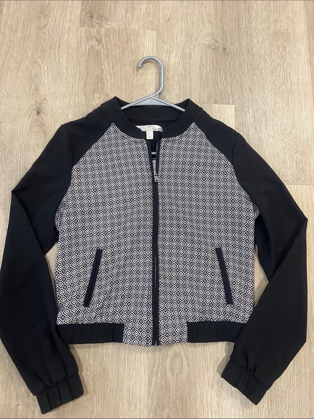 Dynamite Black & White Geometric Bomber Jacket